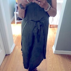 Jumpsuit. Self-tie belt. Lightweight w/gorgeous billowy leg wrap design. Green